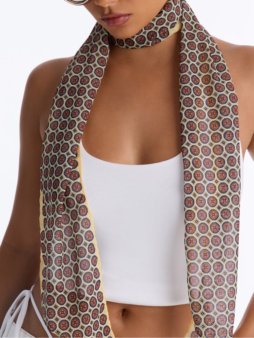 Fashion Nova Olive, Gold, Black Geometric Twilly Scarf